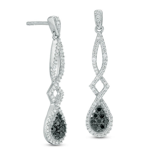 0.5 CT. T.W. Composite Enhanced Black and White Diamond Pear-Shaped Twist Drop Earrings in 10K White Gold