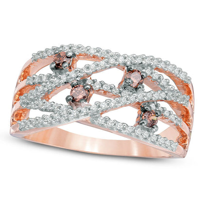 0.50 CT. T.W. Champagne and White Natural Diamond Orbit Ring in Solid 10K Rose Gold