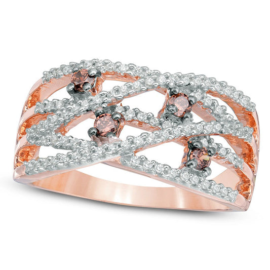 0.50 CT. T.W. Champagne and White Natural Diamond Orbit Ring in Solid 10K Rose Gold