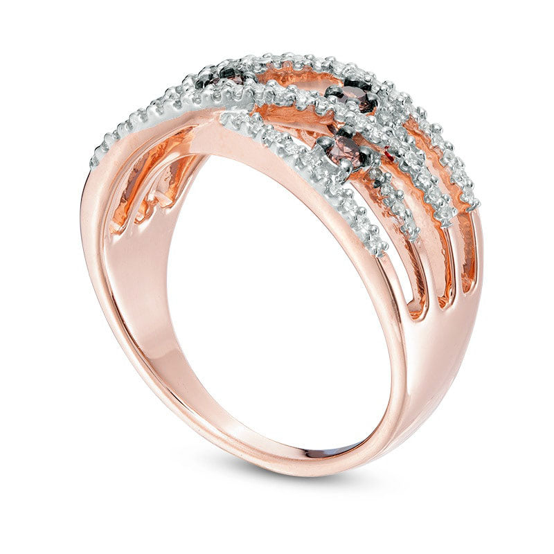 0.50 CT. T.W. Champagne and White Natural Diamond Orbit Ring in Solid 10K Rose Gold