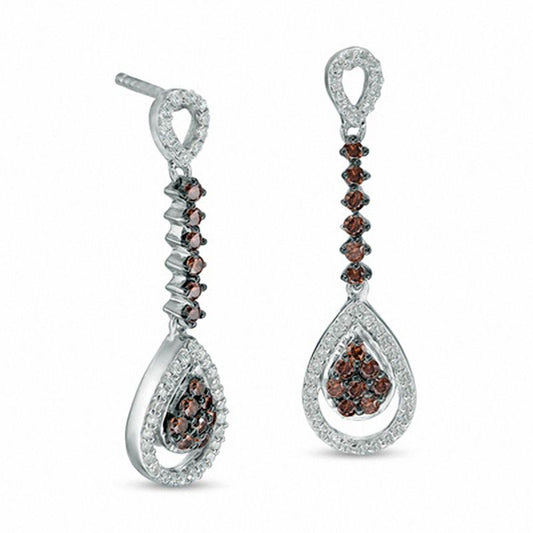 0.63 CT. T.W. Composite Enhanced Champagne and White Diamond Pear-Shaped Drop Earrings in 10K White Gold