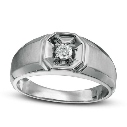 Men's 0.17 CT. Natural Clarity Enhanced Diamond Solitaire Octagonal Frame Ring in Solid 10K White Gold