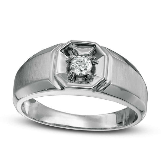 Men's 0.17 CT. Natural Clarity Enhanced Diamond Solitaire Octagonal Frame Ring in Solid 10K White Gold