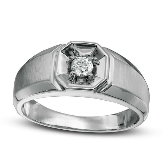 Men's 0.17 CT. Natural Clarity Enhanced Diamond Solitaire Octagonal Frame Ring in Solid 10K White Gold