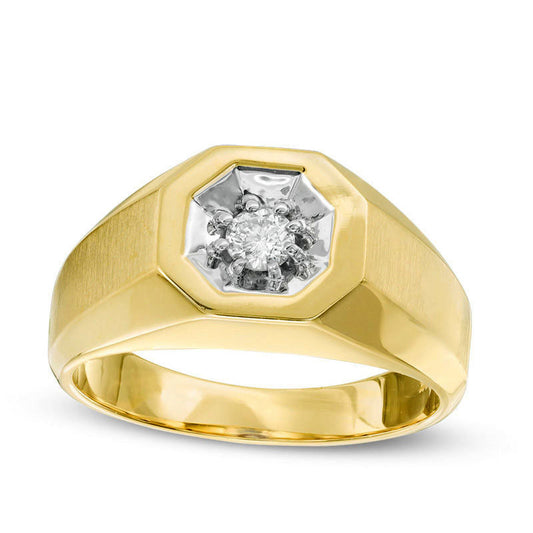 Men's 0.20 CT. Natural Clarity Enhanced Diamond Solitaire Octagonal Frame Ring in Solid 14K Two-Tone Gold