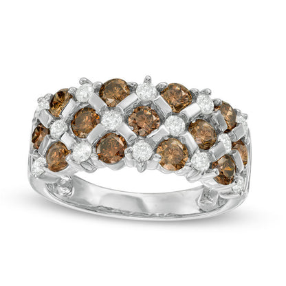 1.75 CT. T.W. Champagne and White Natural Diamond Quilted Anniversary Ring in Solid 14K White Gold