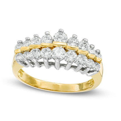 1.0 CT. T.W. Natural Diamond Two Row Anniversary Ring in Solid 14K Gold