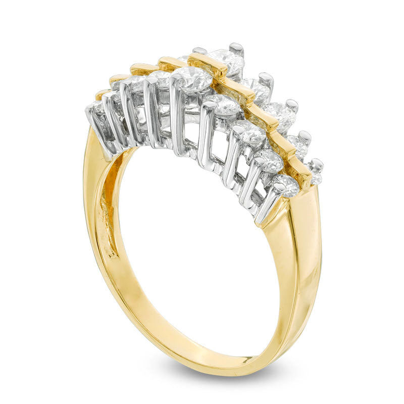 1.0 CT. T.W. Natural Diamond Two Row Anniversary Ring in Solid 14K Gold