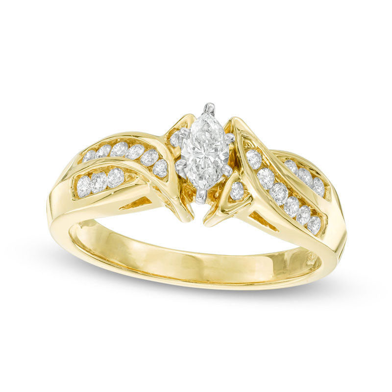 0.50 CT. T.W. Marquise Natural Diamond Swirl Engagement Ring in Solid 14K Gold