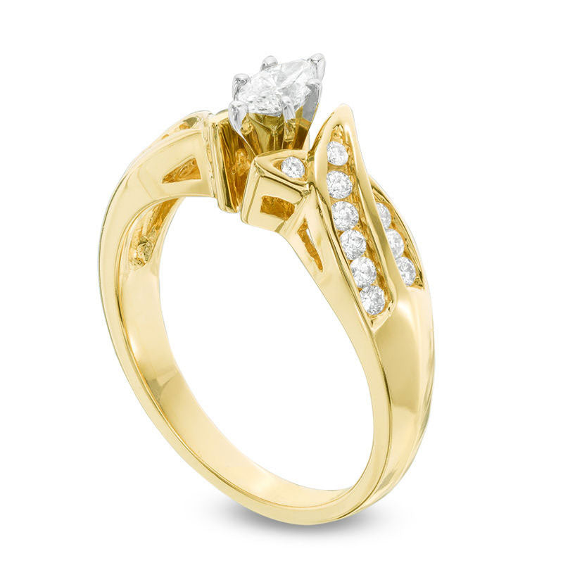 0.50 CT. T.W. Marquise Natural Diamond Swirl Engagement Ring in Solid 14K Gold
