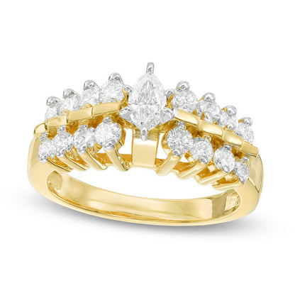 1.0 CT. T.W. Marquise Natural Diamond Two Row Engagement Ring in Solid 14K Gold