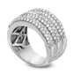 1.75 CT. T.W. Natural Diamond Three Row Anniversary Band in Solid 10K White Gold