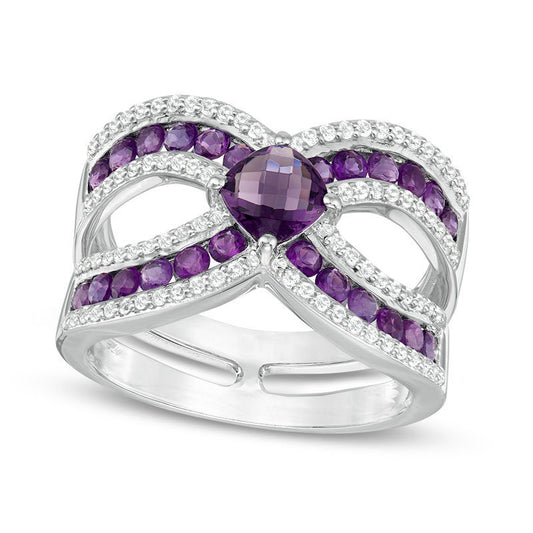 5.0mm Cushion-Cut Amethyst and Lab-Created White Sapphire Split Shank Ring in Sterling Silver