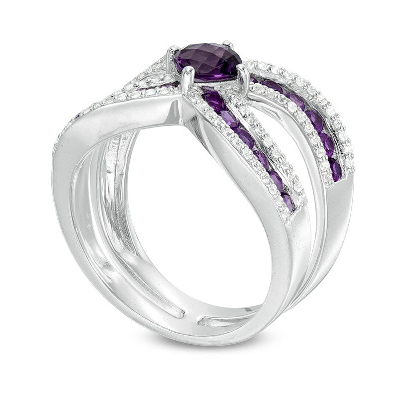 5.0mm Cushion-Cut Amethyst and Lab-Created White Sapphire Split Shank Ring in Sterling Silver