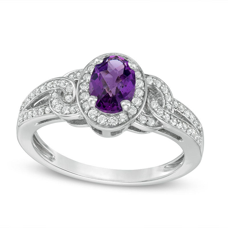 Oval Amethyst and Lab-Created White Sapphire Collar Ring in Sterling Silver
