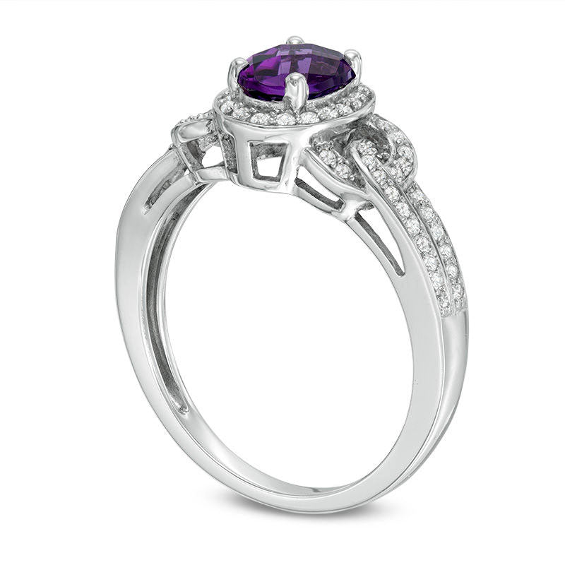 Oval Amethyst and Lab-Created White Sapphire Collar Ring in Sterling Silver