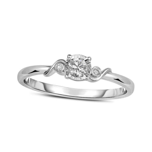 0.13 CT. T.W. Natural Diamond Three Stone Promise Ring in Solid 10K White Gold