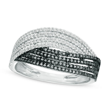 0.50 CT. T.W. Enhanced Black and White Natural Diamond Multi-Row Crossover Ring in Sterling Silver