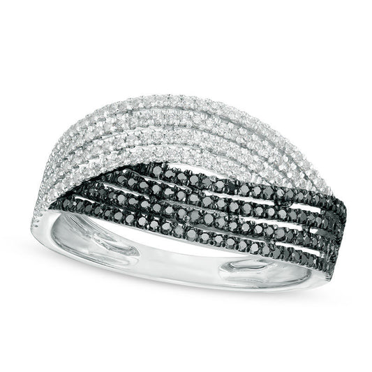 0.50 CT. T.W. Enhanced Black and White Natural Diamond Multi-Row Crossover Ring in Sterling Silver