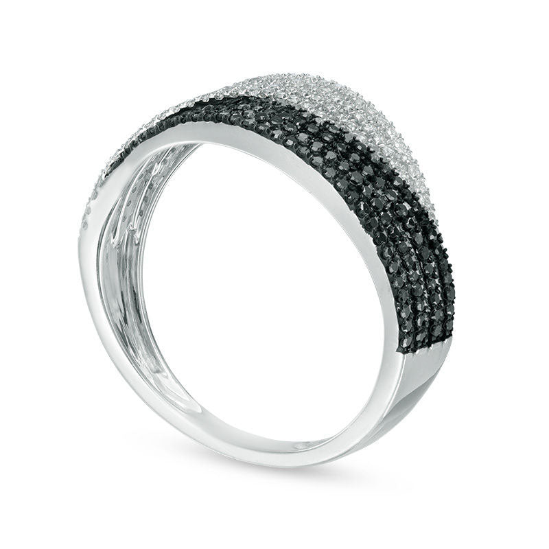 0.50 CT. T.W. Enhanced Black and White Natural Diamond Multi-Row Crossover Ring in Sterling Silver
