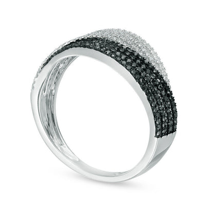 0.50 CT. T.W. Enhanced Black and White Natural Diamond Multi-Row Crossover Ring in Sterling Silver
