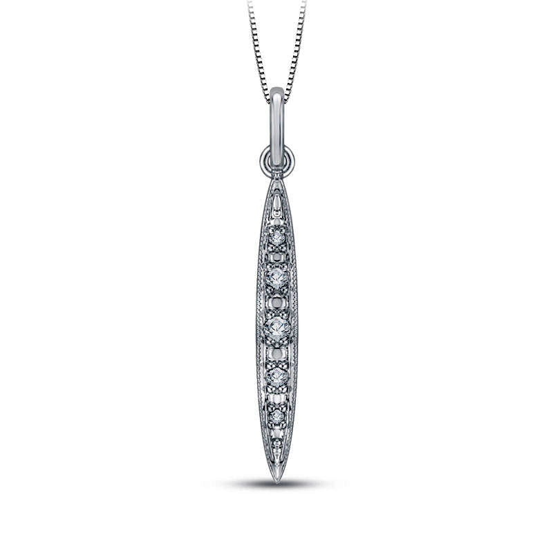 Natural Diamond Accent Elongated Marquise Pendant in Sterling Silver