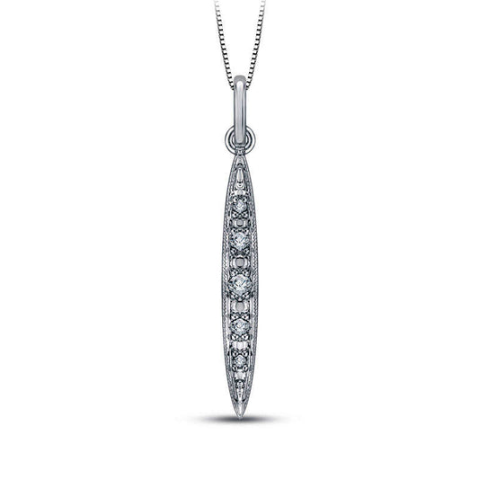 Natural Diamond Accent Elongated Marquise Pendant in Sterling Silver