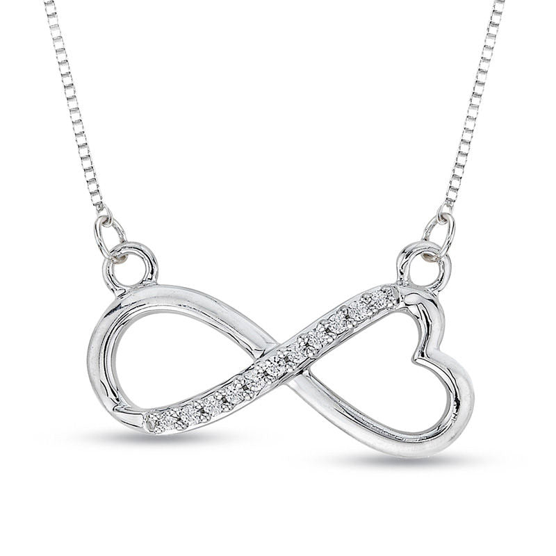 Natural Diamond Accent Infinity with Heart Necklace in Sterling Silver