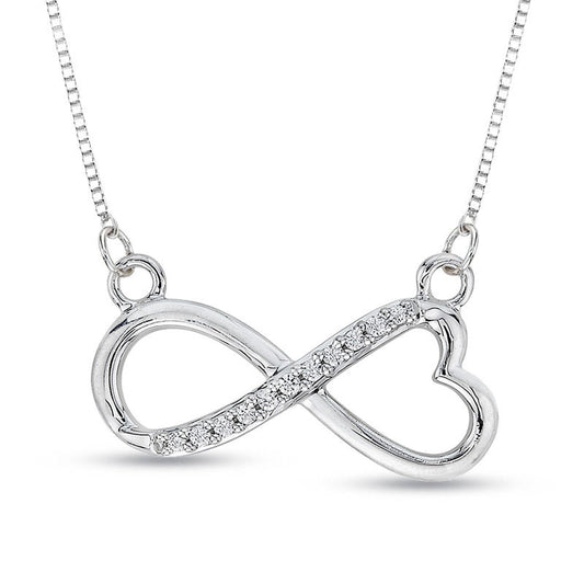 Natural Diamond Accent Infinity with Heart Necklace in Sterling Silver