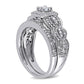 0.50 CT. T.W. Princess-Cut Natural Diamond Frame Antique Vintage-Style Bridal Engagement Ring Set in Solid 14K White Gold
