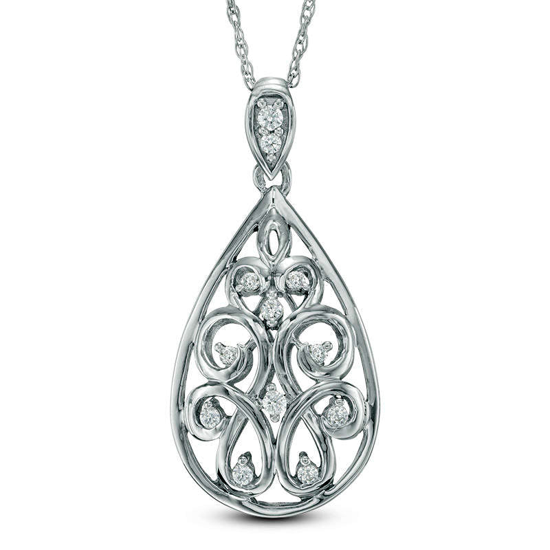 0.2 CT. T.W. Natural Diamond Pear-Shaped Filigree Pendant in Sterling Silver