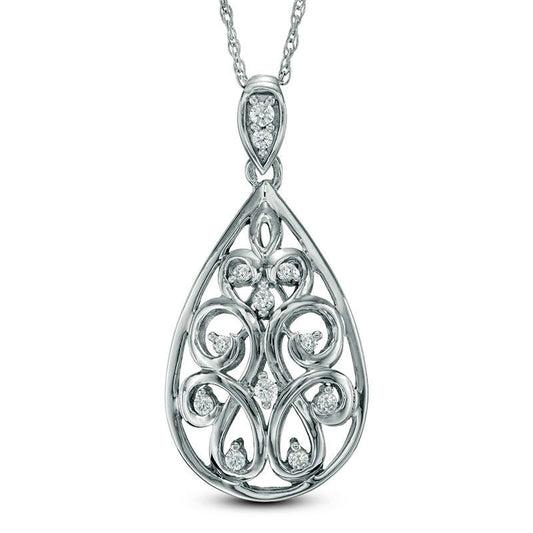 0.2 CT. T.W. Natural Diamond Pear-Shaped Filigree Pendant in Sterling Silver