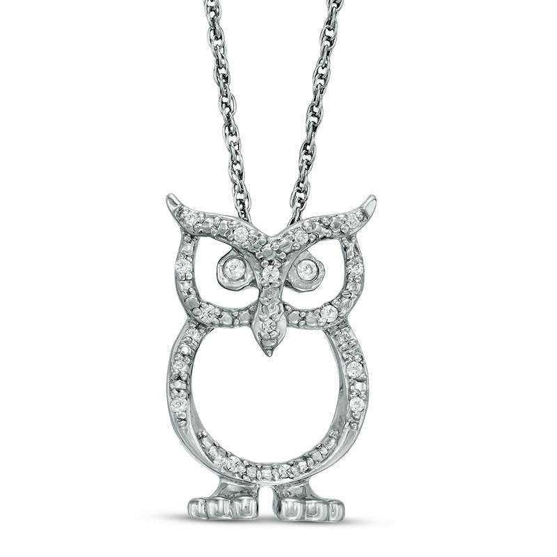 0.07 CT.T .W. Natural Diamond Owl Pendant in Sterling Silver