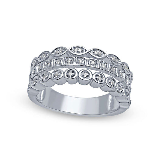0.10 CT. T.W. Natural Diamond Split Triple Row Band in Sterling Silver - Size 7