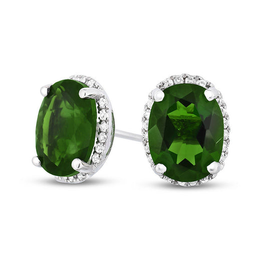 Oval Chrome Diopside and 0.17 CT. T.W. Diamond Frame Stud Earrings in 14K White Gold