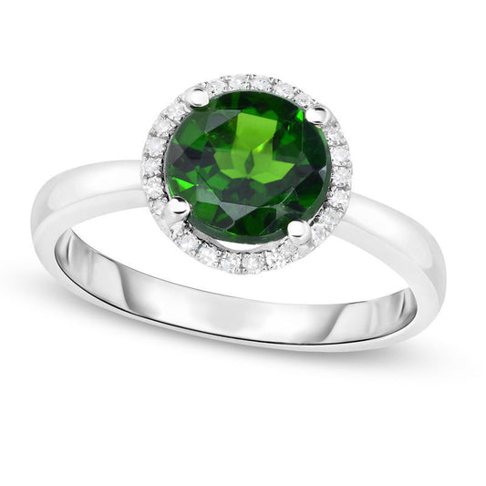 8.0mm Chrome Diopside and Natural Diamond Accent Frame Ring in Solid 14K White Gold - Size 7