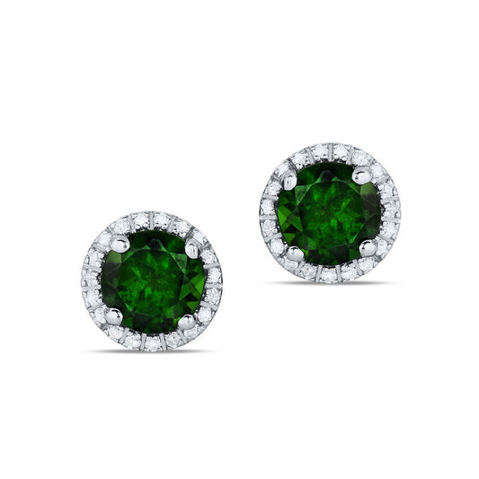 6.0mm Chrome Diopside and 0.17 CT. T.W. Diamond Frame Stud Earrings in 14K White Gold