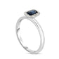 Emerald-Cut Blue Sapphire and Natural Diamond Accent Frame Ring in Solid 14K White Gold - Size 7