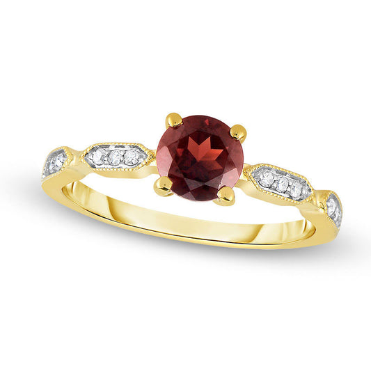 6.0mm Garnet and Natural Diamond Accent Ring in Solid 10K Yellow Gold