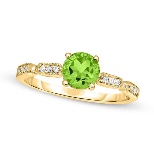 6.0mm Peridot and Natural Diamond Accent Ring in Solid 10K Yellow Gold