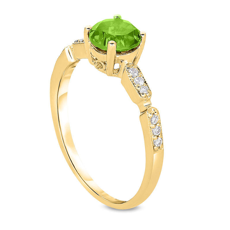 6.0mm Peridot and Natural Diamond Accent Ring in Solid 10K Yellow Gold