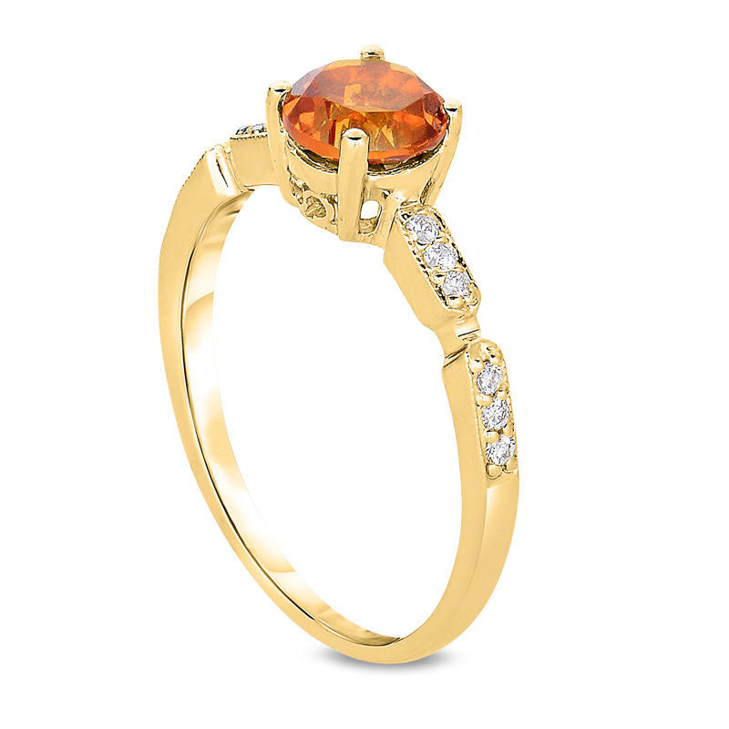 6.0mm Citrine and Natural Diamond Accent Ring in Solid 10K Yellow Gold