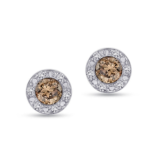 0.33 CT. T.W. Enhanced Champagne and White Diamond Frame Stud Earrings in 10K White Gold
