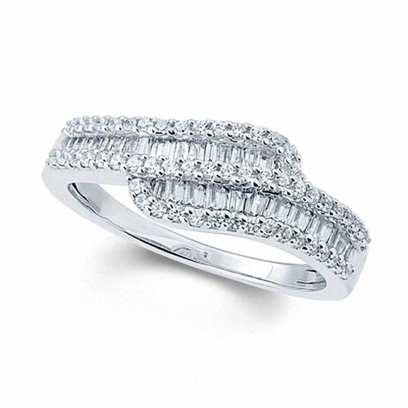 0.50 CT. T.W. Natural Diamond Two Row Wave Ring in Solid 10K White Gold