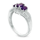 Oval Amethyst and White Topaz Three Stone Bypass Ring in Sterling Silver
