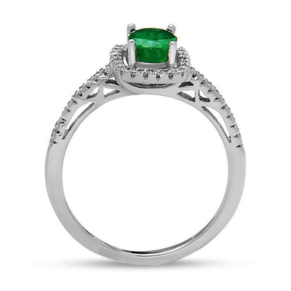 Oval Emerald and 0.20 CT. T.W. Natural Diamond Frame Engagement Ring in Solid 14K White Gold