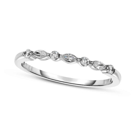 0.13 CT. T.W. Marquise and Round Natural Diamond Alternating Anniversary Band in Solid 14K White Gold