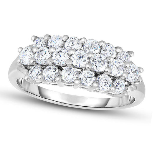 1.0 CT. T.W. Natural Diamond Three Row Staggered Anniversary Ring in Solid 14K White Gold