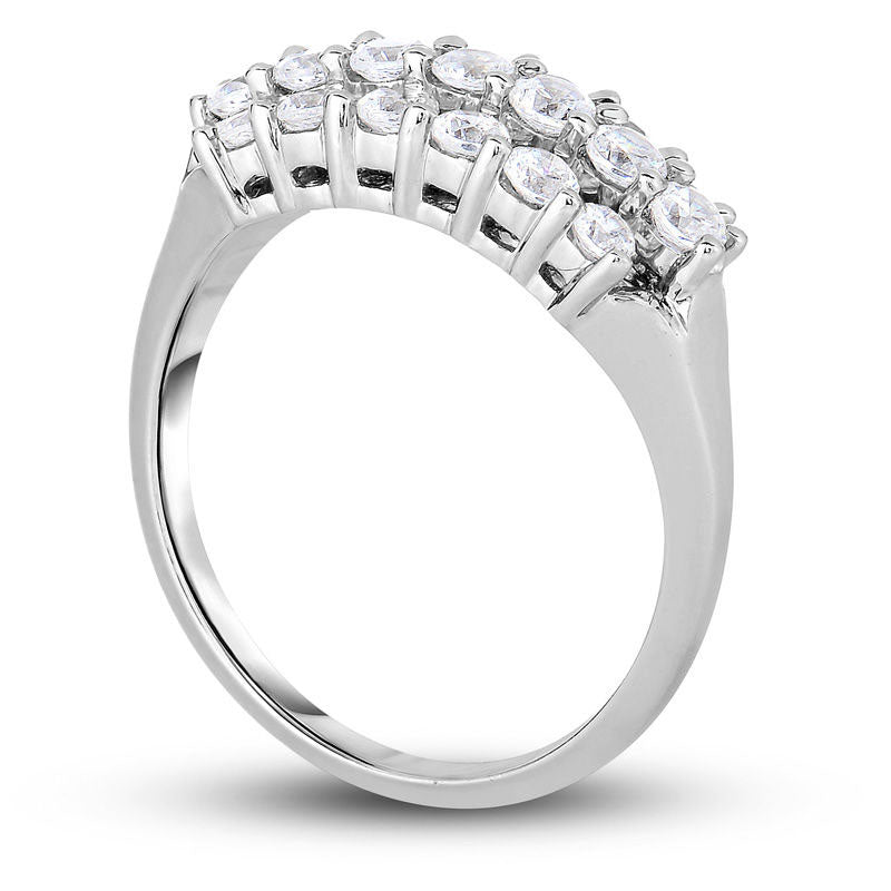 1.0 CT. T.W. Natural Diamond Three Row Staggered Anniversary Ring in Solid 14K White Gold