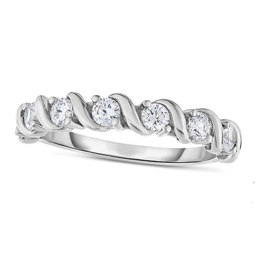 0.33 CT. T.W. Natural Diamond Seven Stone "S" Anniversary Band in Solid 14K White Gold
